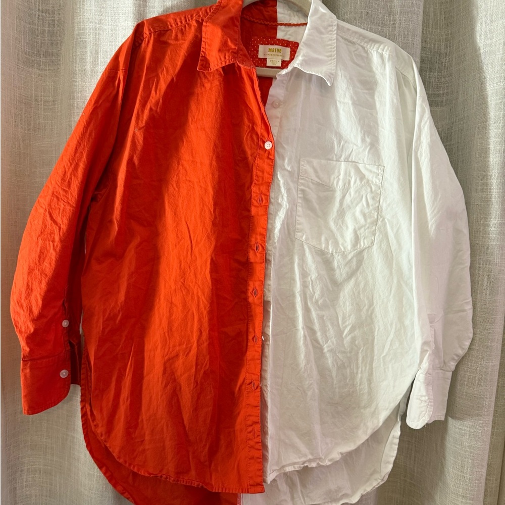Maeve Red and White Button Down Shirt